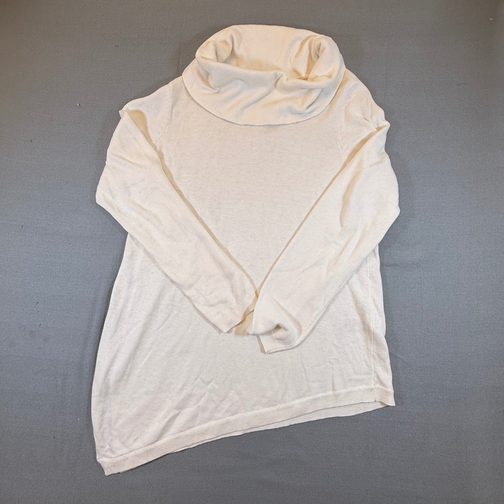 Chicos Cream Cowl Neck Asymmetrical Cotton Blend Sweater Size 1 570122849 2328